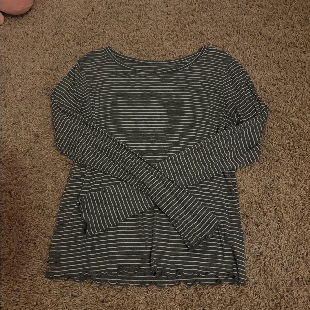 Striped Long Sleeve Top - Grey and White